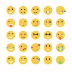 Flat and line emoticon face icons set.
