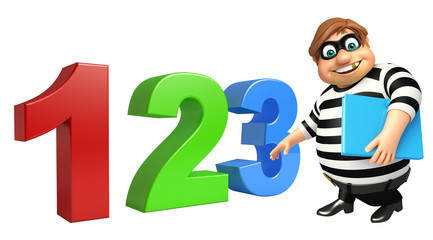 Thief with 123 sign and book