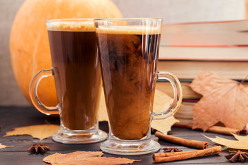 Two cups of chicory, coffee. Concept warm autumn, sweet home.