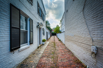Fototapeta na wymiar Old brick alley in the Old Town of Alexandria, Virginia.