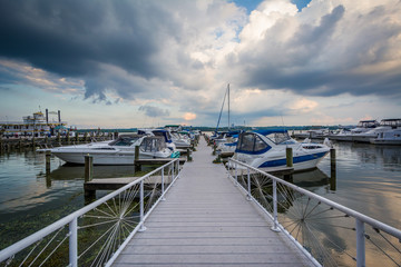 Fototapeta na wymiar Pier and boats on the Potomac River waterfront, in Alexandria, V