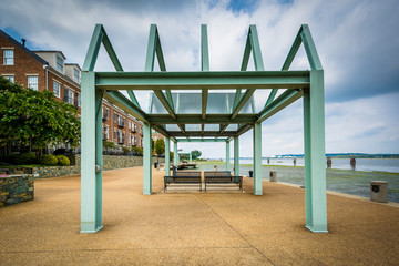 Shelter over benches on the Potomac River waterfront, in Alexand