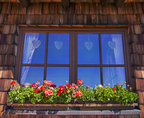 Window of alpine cottage, Tirol, Austria