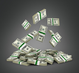 pile of money american dollar bills on gradient background 3d re