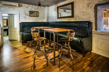 leather booth in a modern restaurant interior