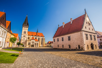 Fototapeta na wymiar View of historic city center of Bardejov with town hall.
