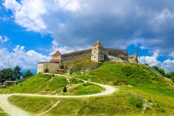 Fototapeta na wymiar Medieval fortress (citadel) in Rasnov city, Brasov, Transylvania, Romania