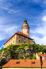 Cesky Krumlov tower view, Czech Republic. UNESCO World Heritage Site.