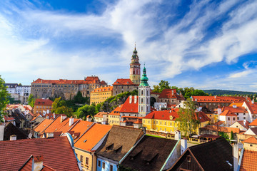 Obraz premium View of old Bohemian city Cesky Krumlov, Czech Republic. UNESCO World Heritage Site.