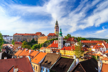 View of old Bohemian city Cesky Krumlov, Czech Republic. UNESCO World Heritage Site.