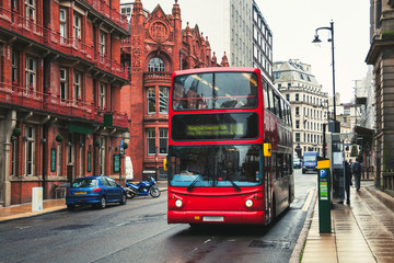 Fototapeta na wymiar Double-decker bus in Birmingham, UK
