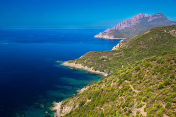 Fototapeta na wymiar Golfe de Girolata from Bocca Di Palmarella, Corsica, France.