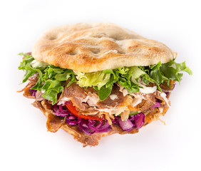 close up of kebab sandwich.