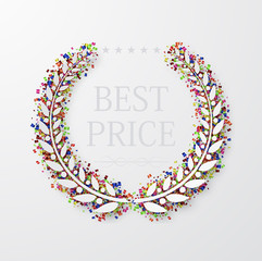Vector modern laurel wreath with confetti on white