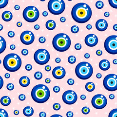 Evil eye vector pattern with star. Turkish bead background. 