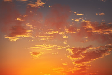 Beautiful Deep Colorful Sky With Clouds On Sunset. 