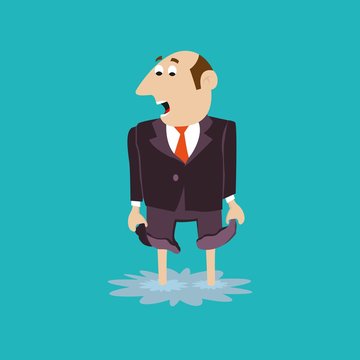 businessman standing in a puddle. trouble. vector illustration of cartoon