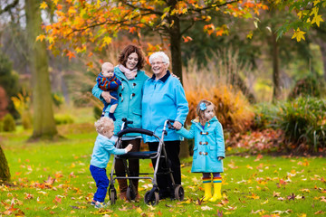 Senior lady with walker enjoying family visit