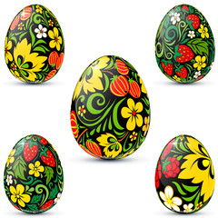 Easter eggs icon set in traditional russian style