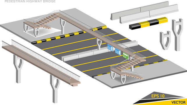 Realistic Pedestrian Highway Bridge Illustration