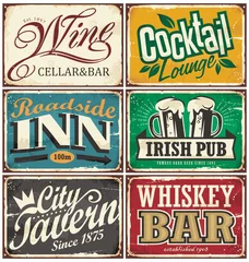 Poster Vintage tin signs collection with various drinks and beverages themes © lukeruk
