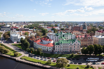 Fototapeta na wymiar Old town of Vyborg in Russia. The view from above