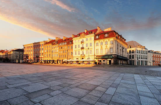 Old town square, Warsaw, Poland - plac Zamkowy at sunrise, nobod