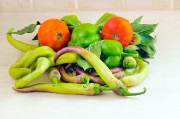 Composition with assorted raw organic vegetables