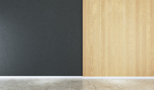 Empty room with wood and plaster wall