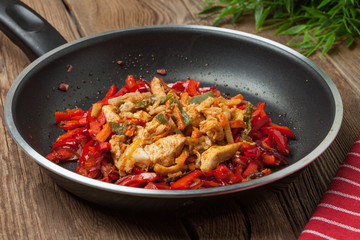 Fried chicken pieces with vegetables.