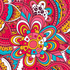 Vector flower pattern. Seamless texture, detailed  flowers doodle  illustrations. Floral pattern in doodle style, spring floral background.