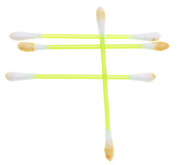 dirty ear sticks on a white background