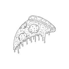 Vector hand drawn sketch of pizza pepperoni with melting cheese.
