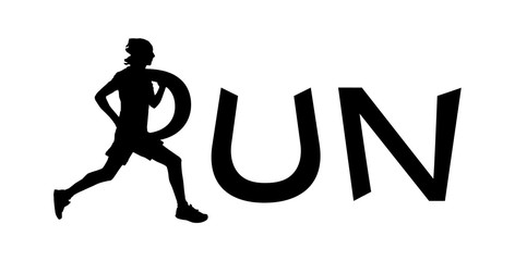 Run Silhouette Symbol In Text Label Concept Vector Illustration