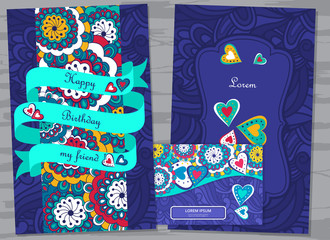Floral card and envelope   design. flowers, leaf ,  herbs  doodle elements. Vector decorative invitation. childish style.