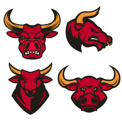 Set of bull heads isolated on white background. Design element f