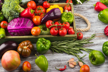 Set of vegetables in the tray