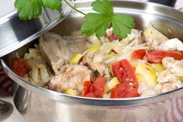 ragout of vegetables with chicken cooked in its own juice