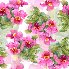 Obraz na płótnie Canvas Beautiful Watercolor Summer Garden Blooming Flowers Seamless Pattern