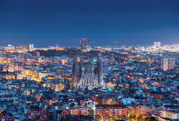 Fototapeta na wymiar Barcelona skyline panorama at night, Spain