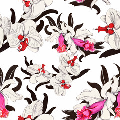 Beautiful Watercolor Summer Garden Blooming Flowers Seamless Pattern