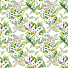 Beautiful Watercolor Summer Garden Blooming Flowers Seamless Pattern