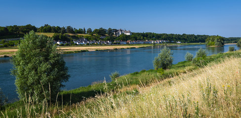 Fototapeta na wymiar River Loire with chaumont town in background, France. The Loire Valley with its castles is UNESCO World Heritage Site