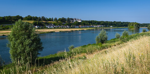 Fototapeta premium River Loire with chaumont town in background, France. The Loire Valley with its castles is UNESCO World Heritage Site