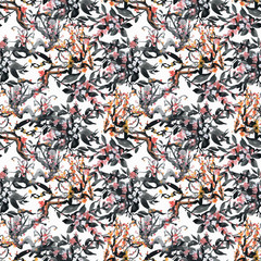 Beautiful Watercolor Summer Garden Blooming Flowers Seamless Pattern