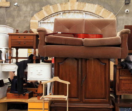 Vintage furniture and other staff at Jaffa flea market district