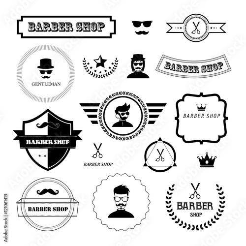 "Set Of Vintage Barber Badges And Labels" Stock Image And
