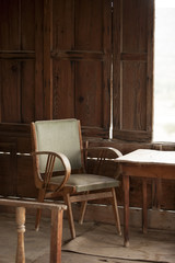 old wood and leather seats
