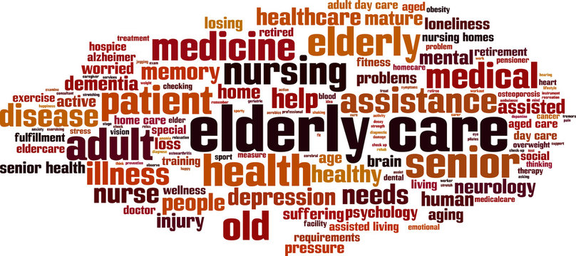 Eldery Care Word Cloud Concept. Vector Illustration