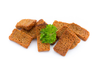 Bread croutons isolated on a white background.
